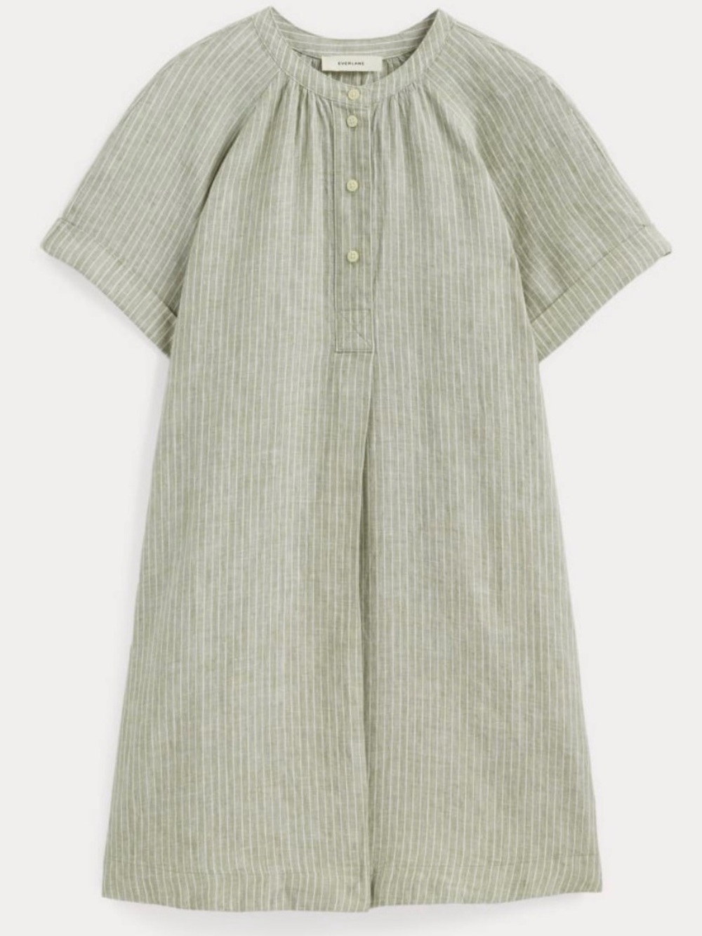 Everlane Pop Over Dress - Olive Green Linen